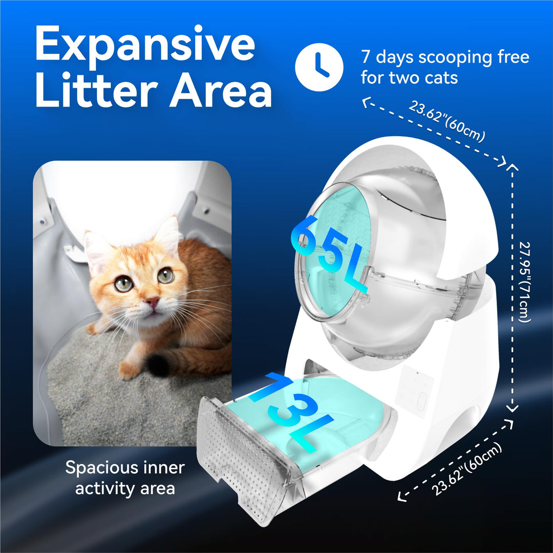 Self Cleaning Cat Litter Box for Multiple Cats, Health Monitoring, Automatic Litter Box with APP, Triple Odor Control, Includes 60 Trash Bags, 65L Extra Large Robot (Luxury Pro-X)