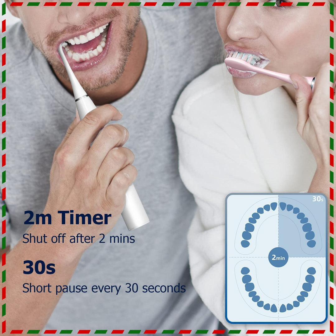 Sonic Electric Toothbrush for Adults and Kids, with 3 Brush Heads, One Charge for 30 Days, 3 Modes and 2 Minutes Build in Smart Timer(Pink)