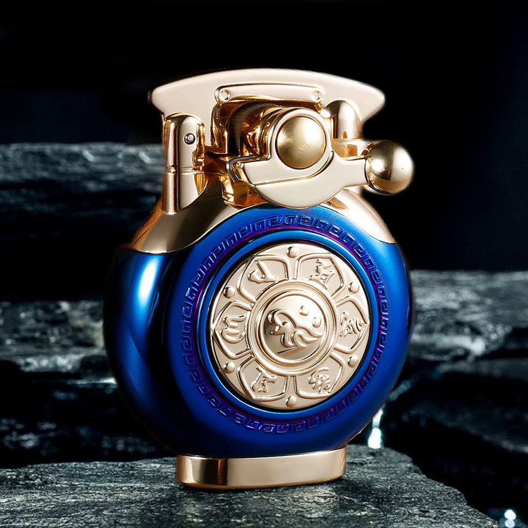 Vintage Antique Lighter with Spin, Reusable Windproof Trench Lighter, Unique and Creative Birthday Gifts for Men Dad Husband (Blue)