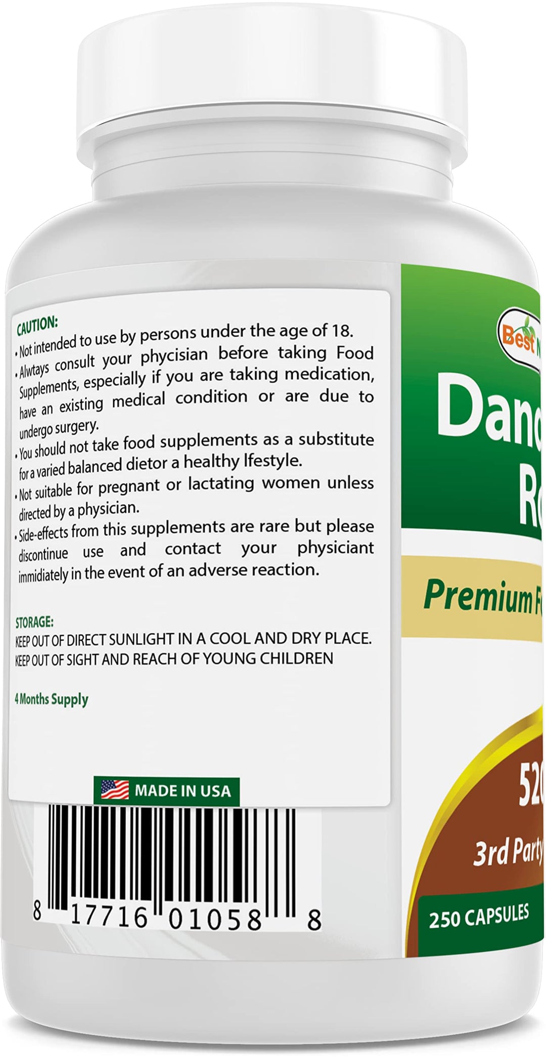 Dandelion Root 520 mg 250 Capsules