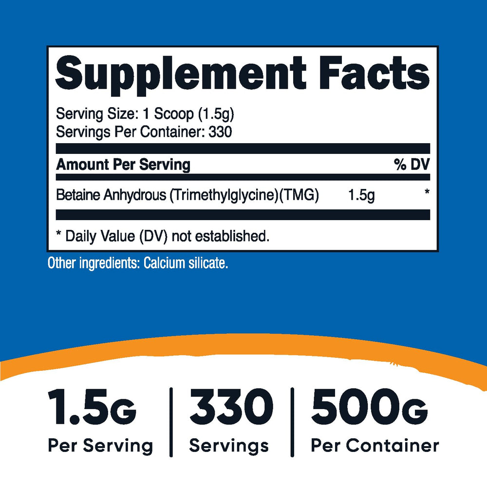 Betaine Anhydrous Trimethylglycine (TMG) Powder 500 Grams