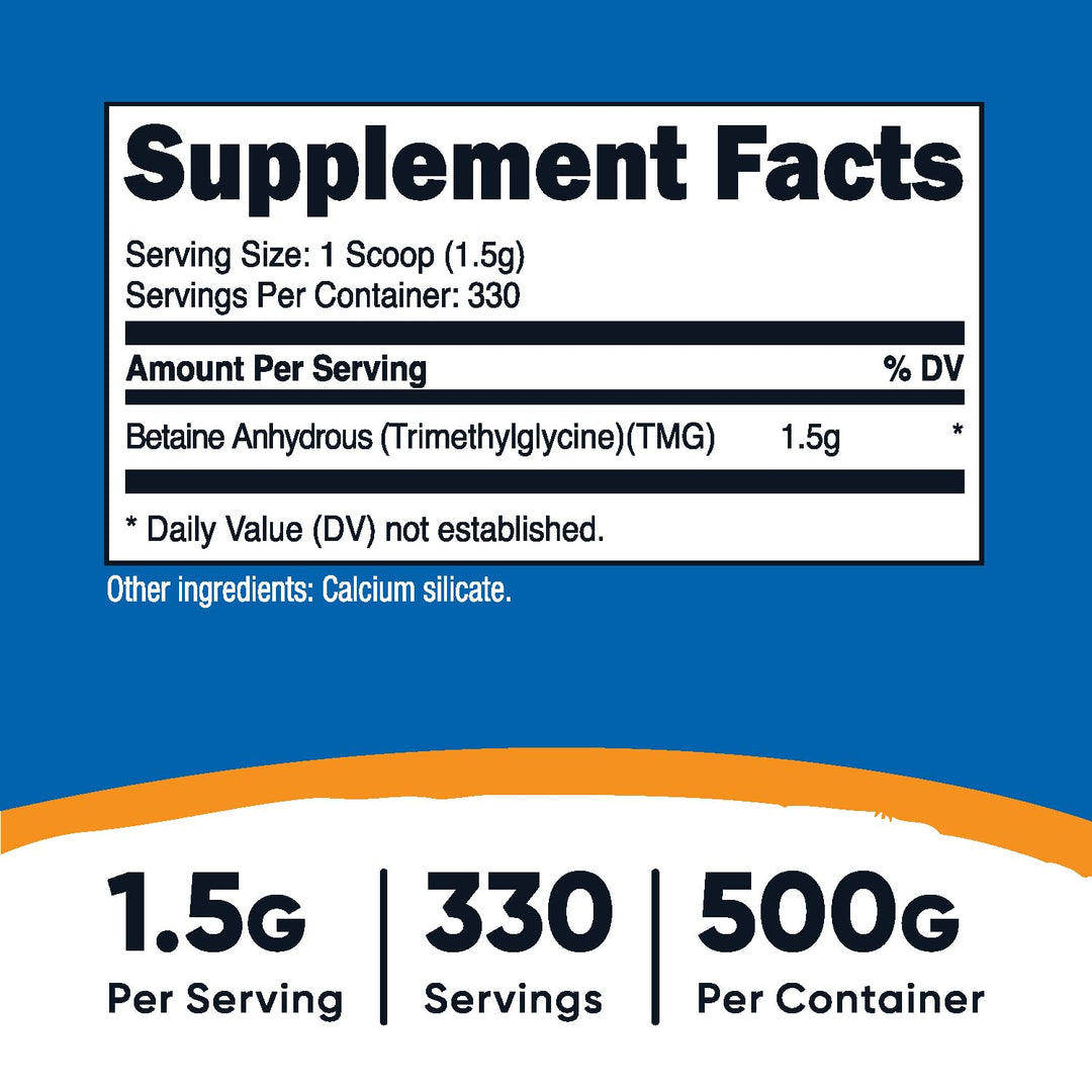 Betaine Anhydrous Trimethylglycine (TMG) Powder 500 Grams
