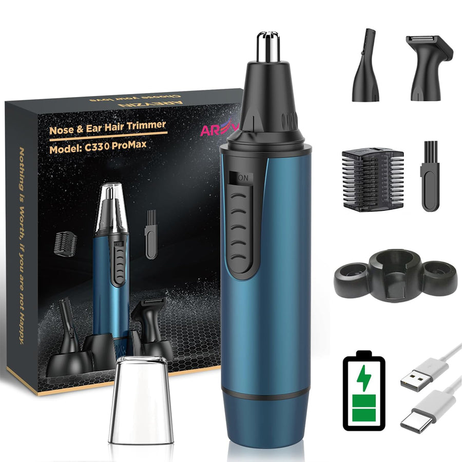 Ear and Nose Hair Trimmer for Men and Women Professional USB Rechargeable Nose Trimmer Nose Clippers Eyebrow Facial Hair Trimmer Body Grooming Kit IPX7 Waterproof Dual Edge Blades