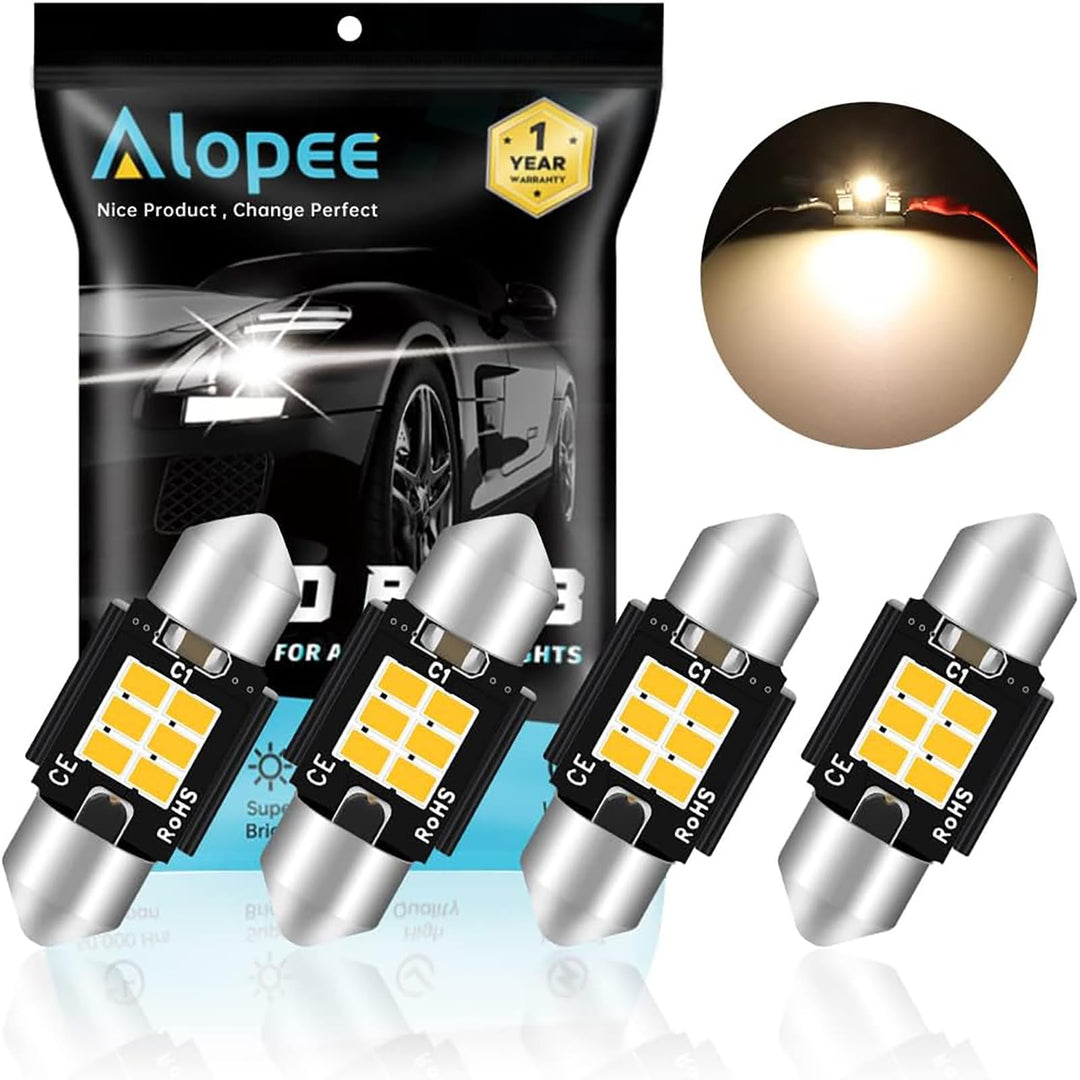 4 Pack DE3022 Led Bulb 31mm Led Festoon Light DE3175 LED Bulb Warm White 6SMD 3020 Led Non-Polarity Canbus Error Free 7065 Led Bulb Dome Light for Car Map Door Trunk License Plate Light