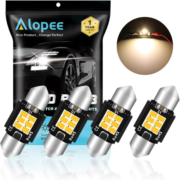 4 Pack DE3022 Led Bulb 31mm Led Festoon Light DE3175 LED Bulb Warm White 6SMD 3020 Led Non-Polarity Canbus Error Free 7065 Led Bulb Dome Light for Car Map Door Trunk License Plate Light