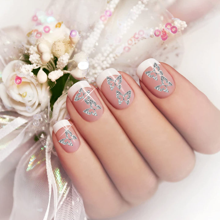 62pcs 3D Butterfly Nail Charms 50pcs Silver Nail Butterfly Charms for Nails 12pcs Zircon Crystal Butterfly Nail Gems Nail Charms for Acrylic Nails Butterfly Nail 3D Charms for Nails