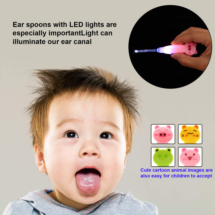 Earwax Remover Tool - 4 Pieces LED Earwax Spoon Safe Ear Pick Spoon and Stainless Steel Double-end Earwax Spoon