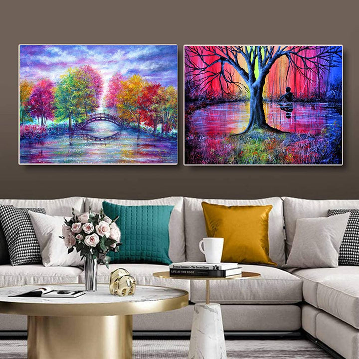 Adult 6-Piece DIY 5D Diamond Painting kit, Complete Diamond Painting Art, Wall Decoration, Sunset Beach Tree Landscape (12x16inches)