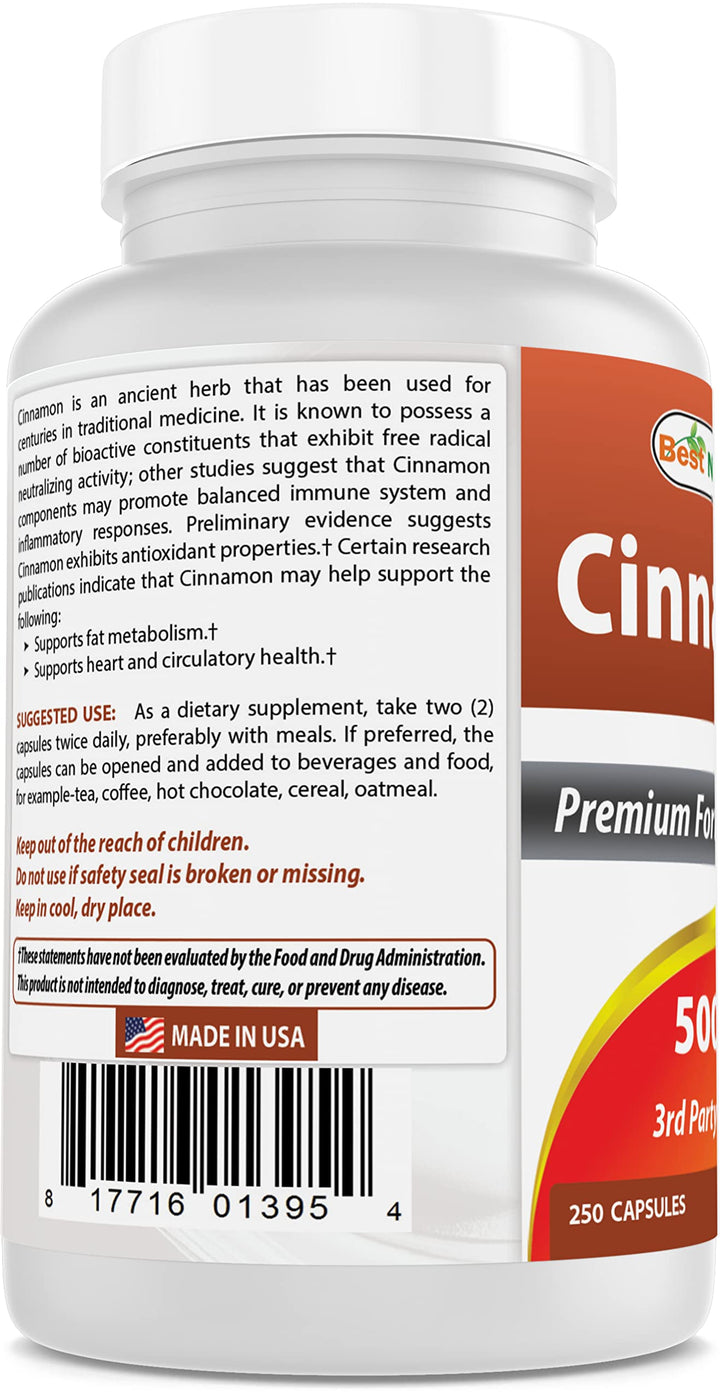 Cinnamon 500 mg 250 Capsules (250 Count (Pack of 1))