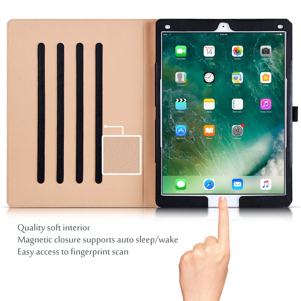 for iPad Pro 12.9 2017/2015 Case (1st & 2nd Generation), Stand Folio Case Cover for iPad Pro 12.9 Inch (Old Model 2017/2015), with Multiple Viewing Angles, Pencil Holder -Black