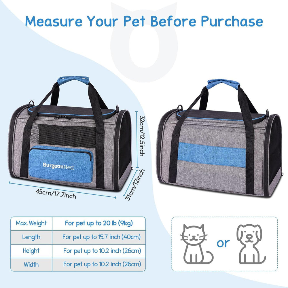 Cat Carrier for Large Cats 20 lbs,Medium Pet Under 25 lbs,2 Puppy and Small Dogs with Unique Side Bag,Top Load Pet Carrier Soft-Sided Escape Proof with 4 Ventilated Windows
