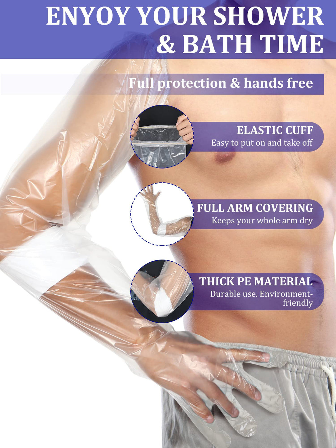 50 Pcs Waterproof Arm Cast Cover for Shower Bath, Arm Cast Sleeve Protector, Adult Long Cast Bandage Protector Bag Covers for Shower Broken Wound Arm Wrists Elbow (35.4 Inch)