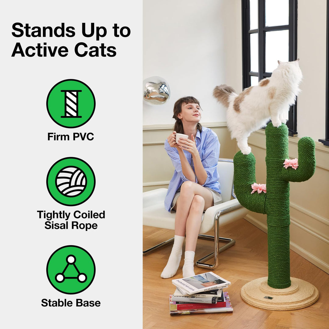 Cat Scratching Post, Cactus Scratch Posts for Indoor Adult Cats Kittens, 41.3 Inches Large Sisal Cat Scratcher, Extra Large Sisal Cat Scratcher, Durable Cat Scratch Tree for Active Cats