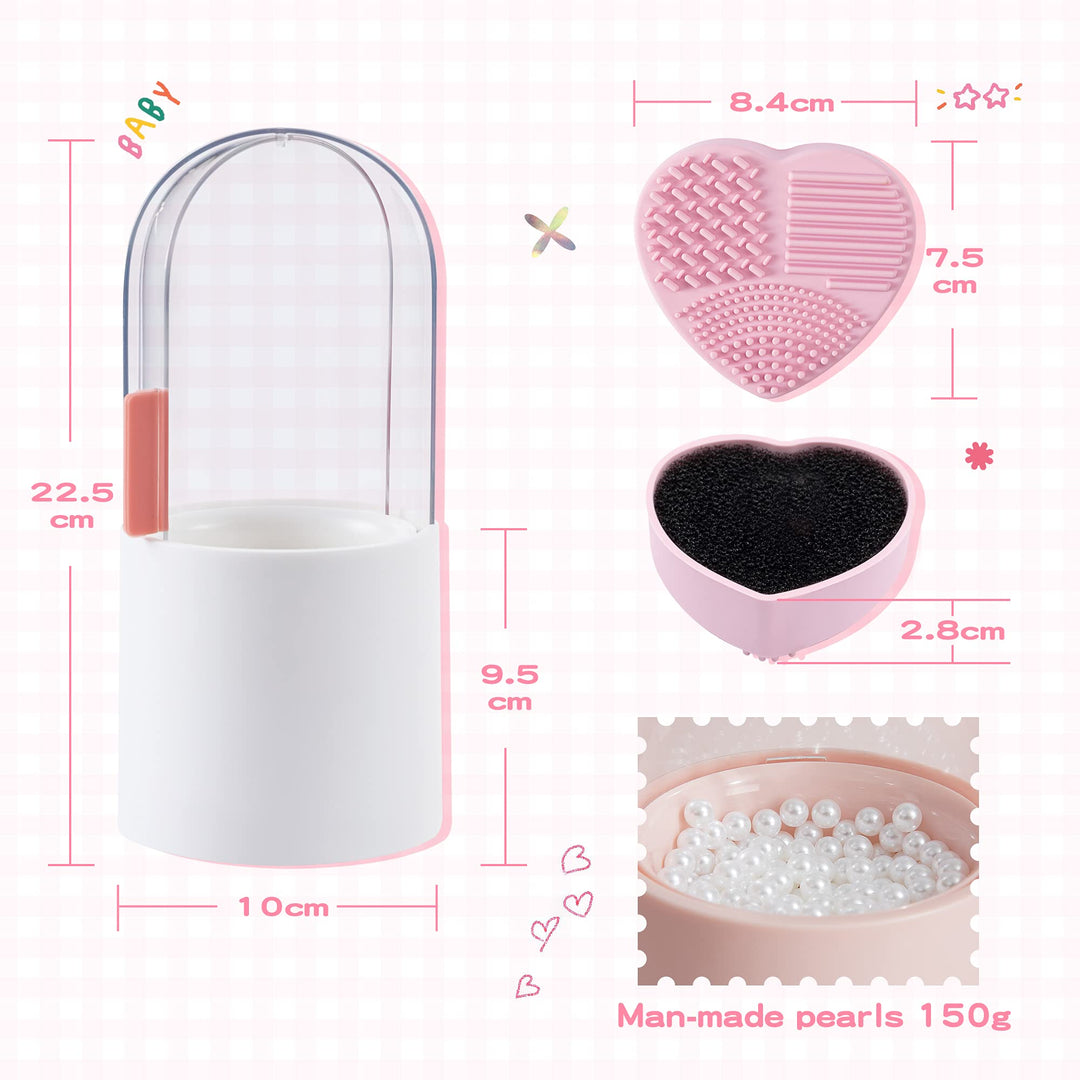 Makeup Brush Holder with Clear Lid and Brush Cleaser Sponge,Dust Proof Cosmetic Brushes Storage Display Water Proof for Vanity,Dresser Countertop