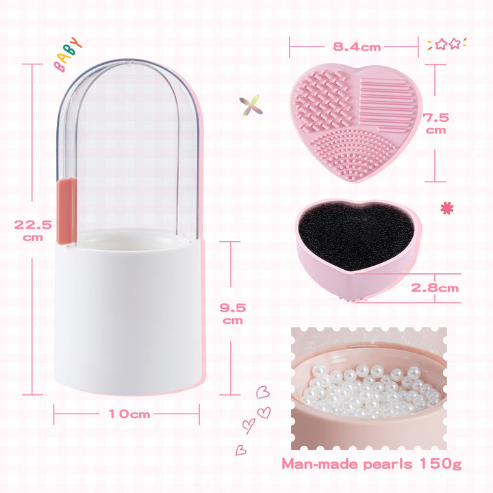 Makeup Brush Holder with Clear Lid and Brush Cleaser Sponge,Dust Proof Cosmetic Brushes Storage Display Water Proof for Vanity,Dresser Countertop