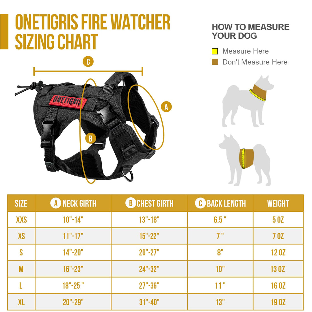 Tactical Dog Harness - Fire Watcher Comfortable Patrol Vest (Black, Large)