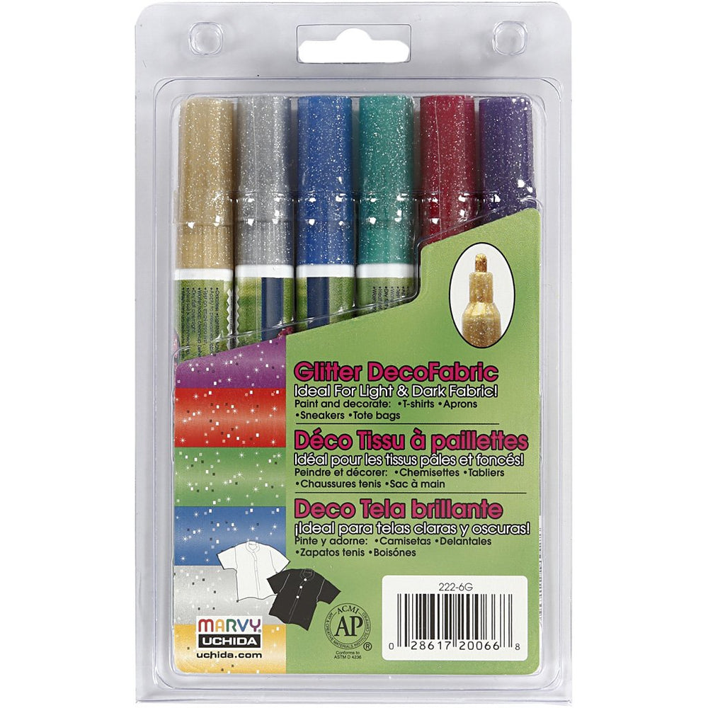 Uchida Of America 6-Piece Decofabric Marker Set Art Supplies, Glitter Colors