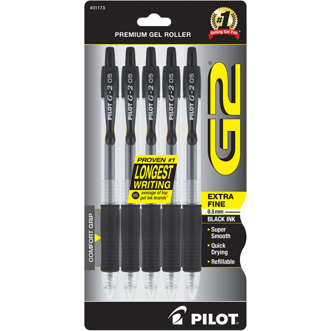 , G2 Premium Gel Roller Pens, Extra Fine Point 0.5 mm, Pack of 5, Black