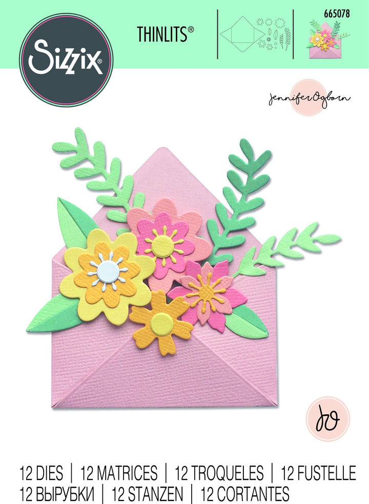 Thinlits Die 665078 Flowers w/Envelope by Jennifer Ogborn 12 Pack, Multicolor