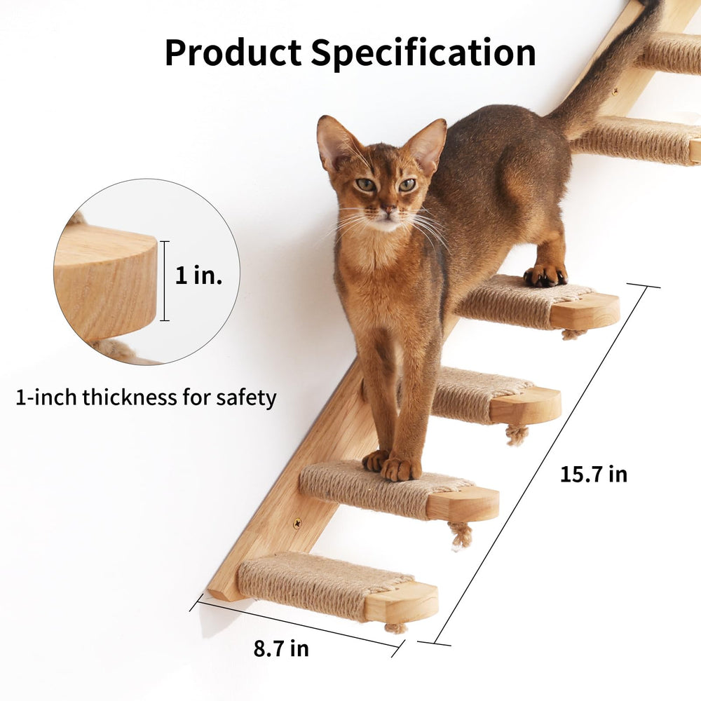 Cat Climbing Shelf Wall Mounted, Four Step Cat Stairway with Jute Scratching for Kitten Perch Platform Walls Furniture - Left to Right