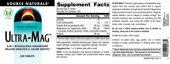 Ultra-Mag High-Efficiency Magnesium Complex - Maintains Muscle & Nerve Function - 240 Tablets