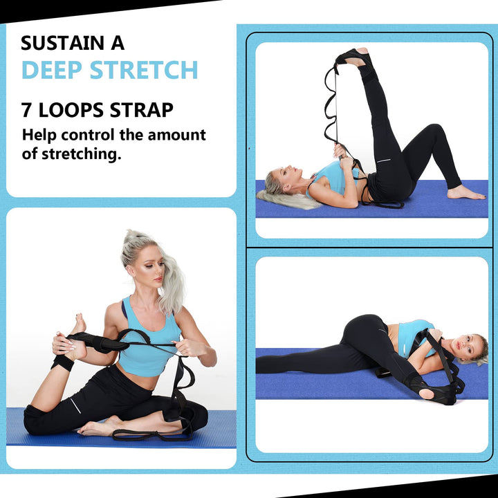 Foot and Calf Fascia Stretcher for Plantar Fasciitis, Physiotherapy Stretching Strap, Yoga Stretch Strap Improves Strength and Relief to Heel Spurs, Calf, Thigh and Hip (Black)