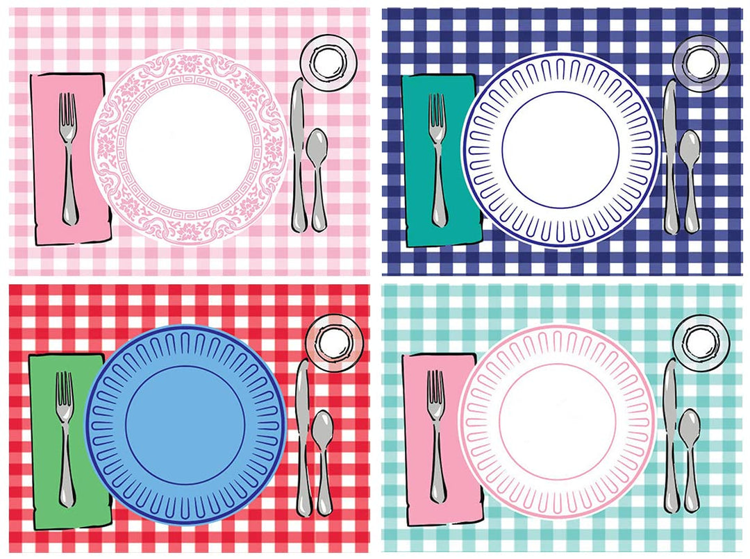 Montessori Placemat, Table Place Setting Etiquette Educational Placemat Set of 4 Buffalo Plaid Gingham Montessori Placemat Toddler Kid Child Baby Preschool Homeschool Dining Table Manners