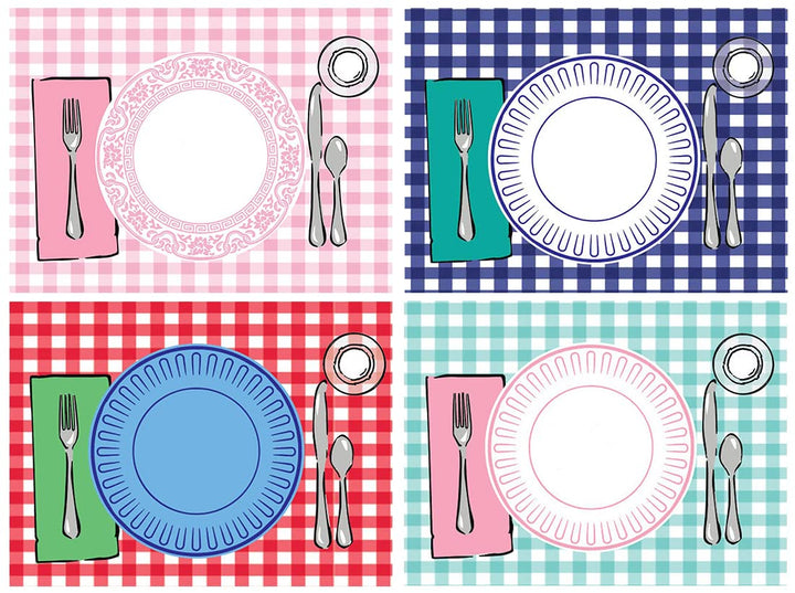 Montessori Placemat, Table Place Setting Etiquette Educational Placemat Set of 4 Buffalo Plaid Gingham Montessori Placemat Toddler Kid Child Baby Preschool Homeschool Dining Table Manners