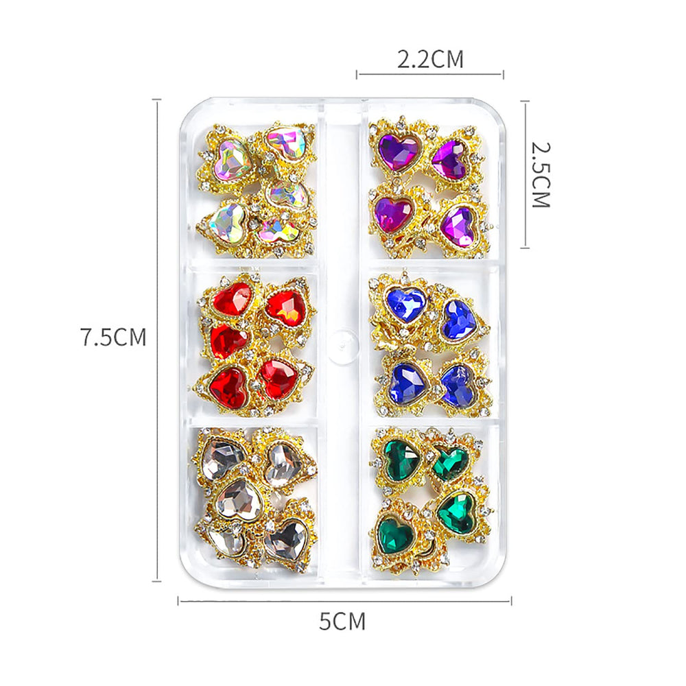 30pcs 3D Hearts Nail Charms For Nails Holographic Coloful Nail Jewels Rhinestones For Nails Alloy Hearts Nail Gems Gold Nail Charms For Nail Art 3d Hearts Charms For Nails Big Nail Crystals