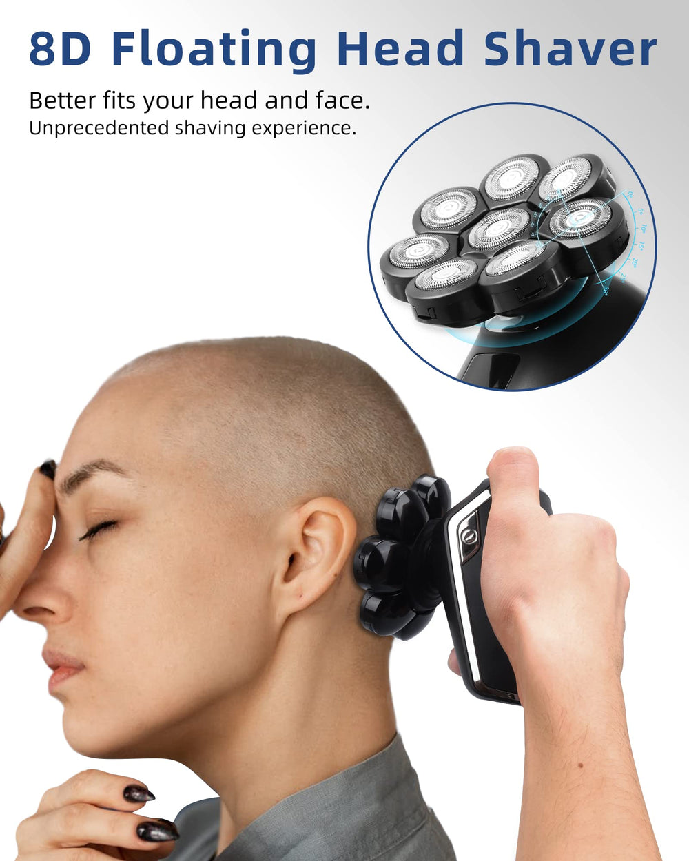 Head Shaver 8D - Electric Head Shavers for Bald Men with Wet and Dry Head - Cordless, Rechargeable, Ergonomic Design - Multifunctional Electric Razor