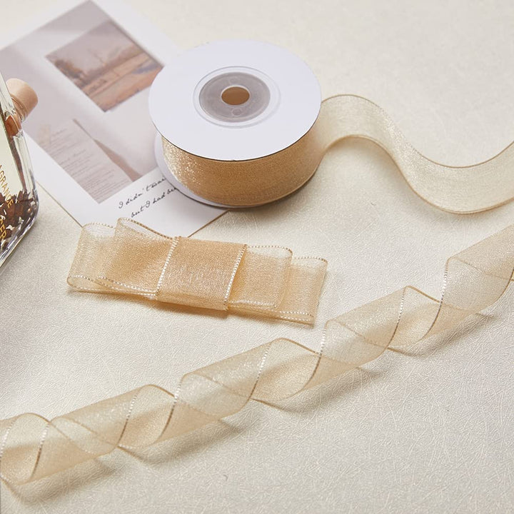 JingleStar Decorative Accessories 1 Inch Sheer Chiffon Ribbon Perfect for Crafts Hair Bows Gift Wrapping Wedding Party Decoration and More (Gold)…