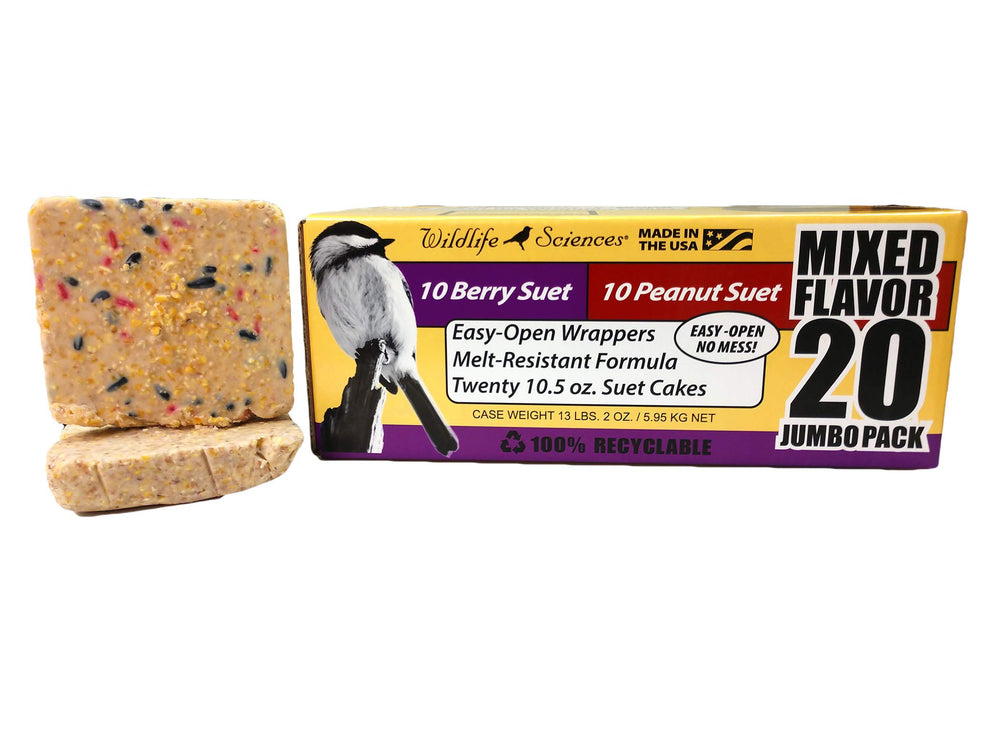 Suet Cake Jumbo Mixed 20 Pack | 10 Peanut & 10 Berry 10.5 oz. Suet Cakes for Wild Birds