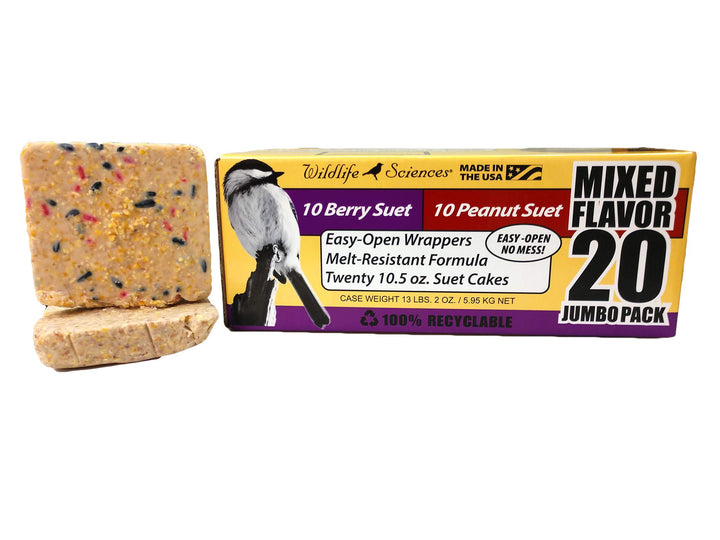 Suet Cake Jumbo Mixed 20 Pack | 10 Peanut & 10 Berry 10.5 oz. Suet Cakes for Wild Birds