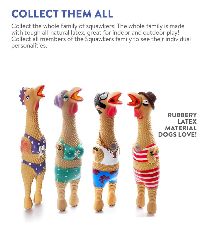 Squawkers Earl Latex Rubber Chicken Interactive Dog Toy, Large