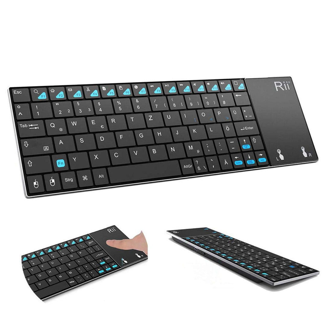 K12+ Mini Wireless Keyboard with Large Touchpad Mouse&Qwerty Keypad, Stainless Steel Portable Wireless Keyboard with USB Receiver for MacBook/iPad/Tablet/PC/Laptop/Smart TV/Raspberry Pi - Black