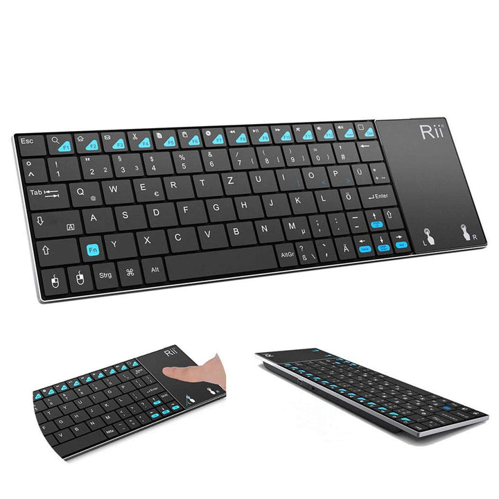 K12+ Mini Wireless Keyboard with Large Touchpad Mouse&Qwerty Keypad, Stainless Steel Portable Wireless Keyboard with USB Receiver for MacBook/iPad/Tablet/PC/Laptop/Smart TV/Raspberry Pi - Black