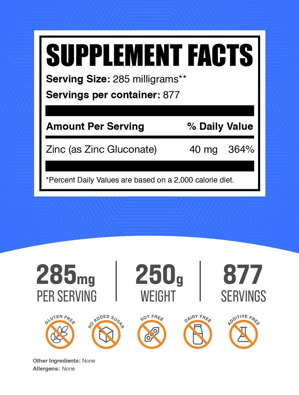 .com Zinc Gluconate Powder - Zinc 40mg, Zinc Powder - Zinc Supplement for Immune Support - Gluten Free, 285mg per Serving, 250g (8.8 oz) (Pack of 1)