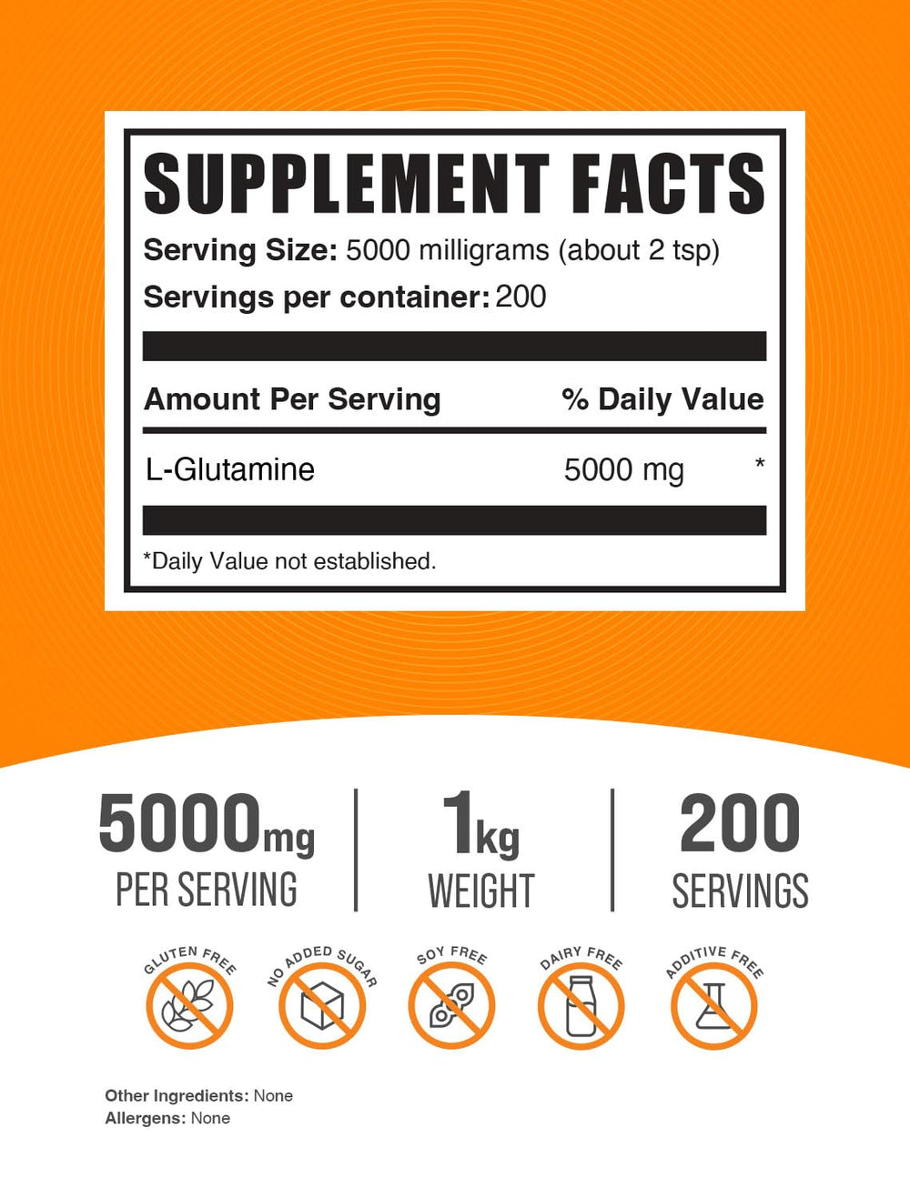 .com L-Glutamine Powder - Glutamine Supplement, for Recovery & Gut Health - Unflavored & Gluten Free, 5g (5000mg) per Serving, 1kg (2.2 lbs) (Pack of 1)