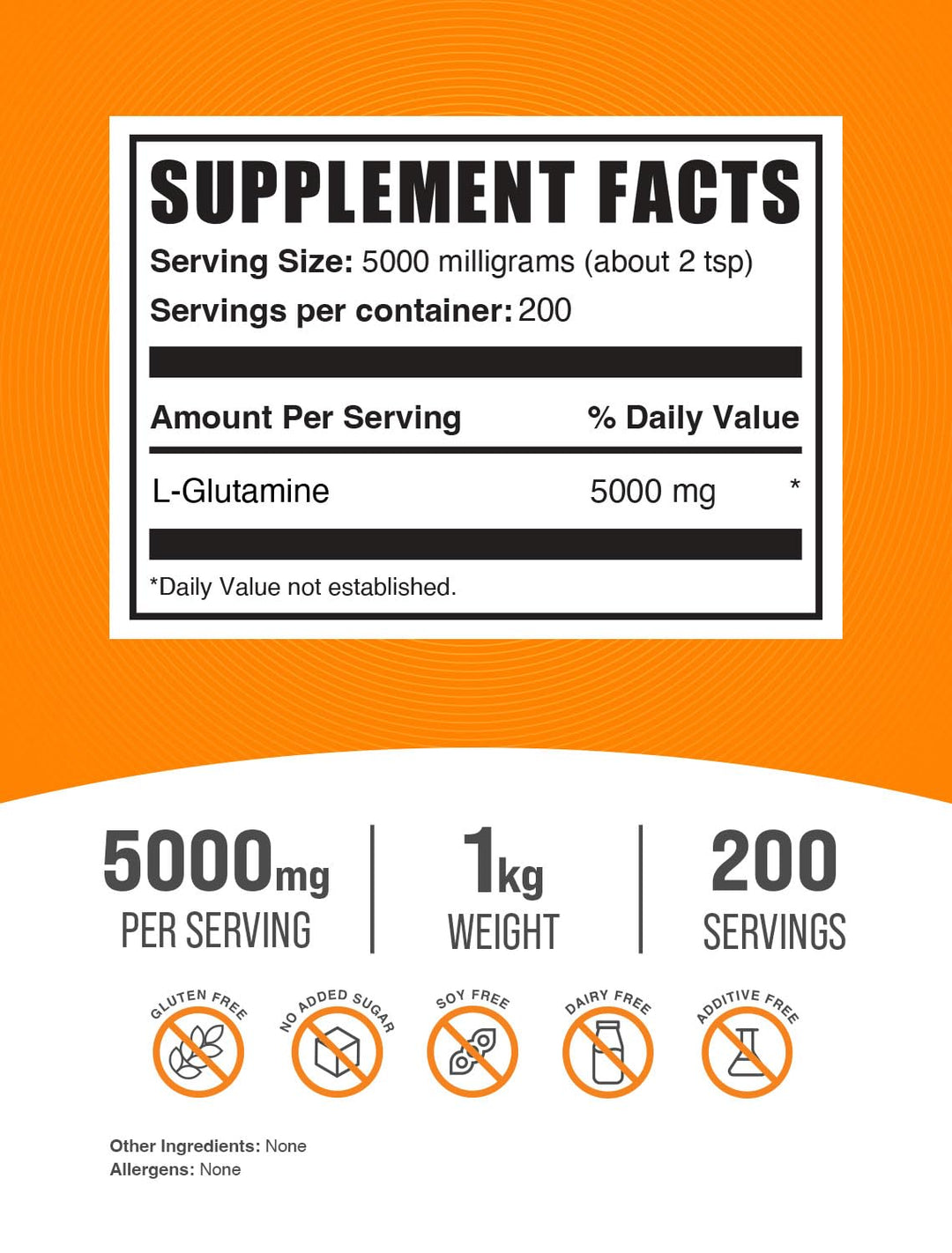 .com L-Glutamine Powder - Glutamine Supplement, for Recovery & Gut Health - Unflavored & Gluten Free, 5g (5000mg) per Serving, 1kg (2.2 lbs) (Pack of 1)