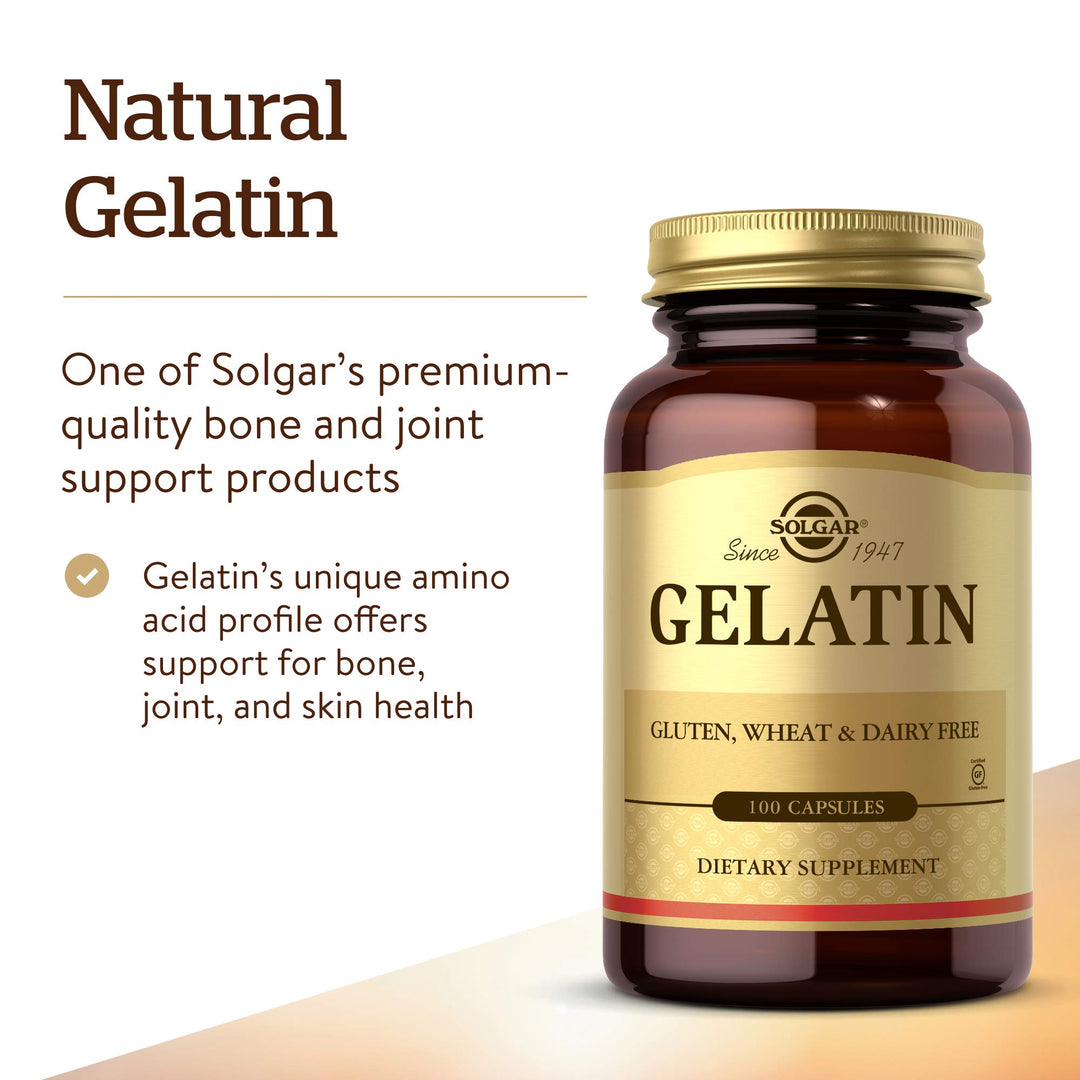 Solgar Gelatin 1680 mg, 100 Capsules - Natural Gelatin - Supports Bone, Joint & Skin Health - Gluten Free, Dairy Free - 33 Servings