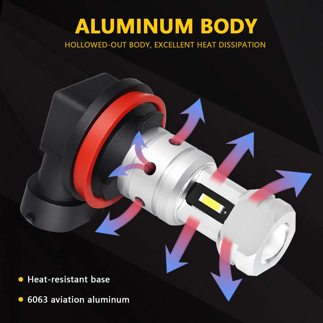 H11 White LED Fog Light Bulbs, Super Bright 3800 Lumens H11LL H8LL H1155 H16 H8 Fog Lights Replacement for Cars, Trucks, SUVs, 6000K Xenon White, Pack of 2