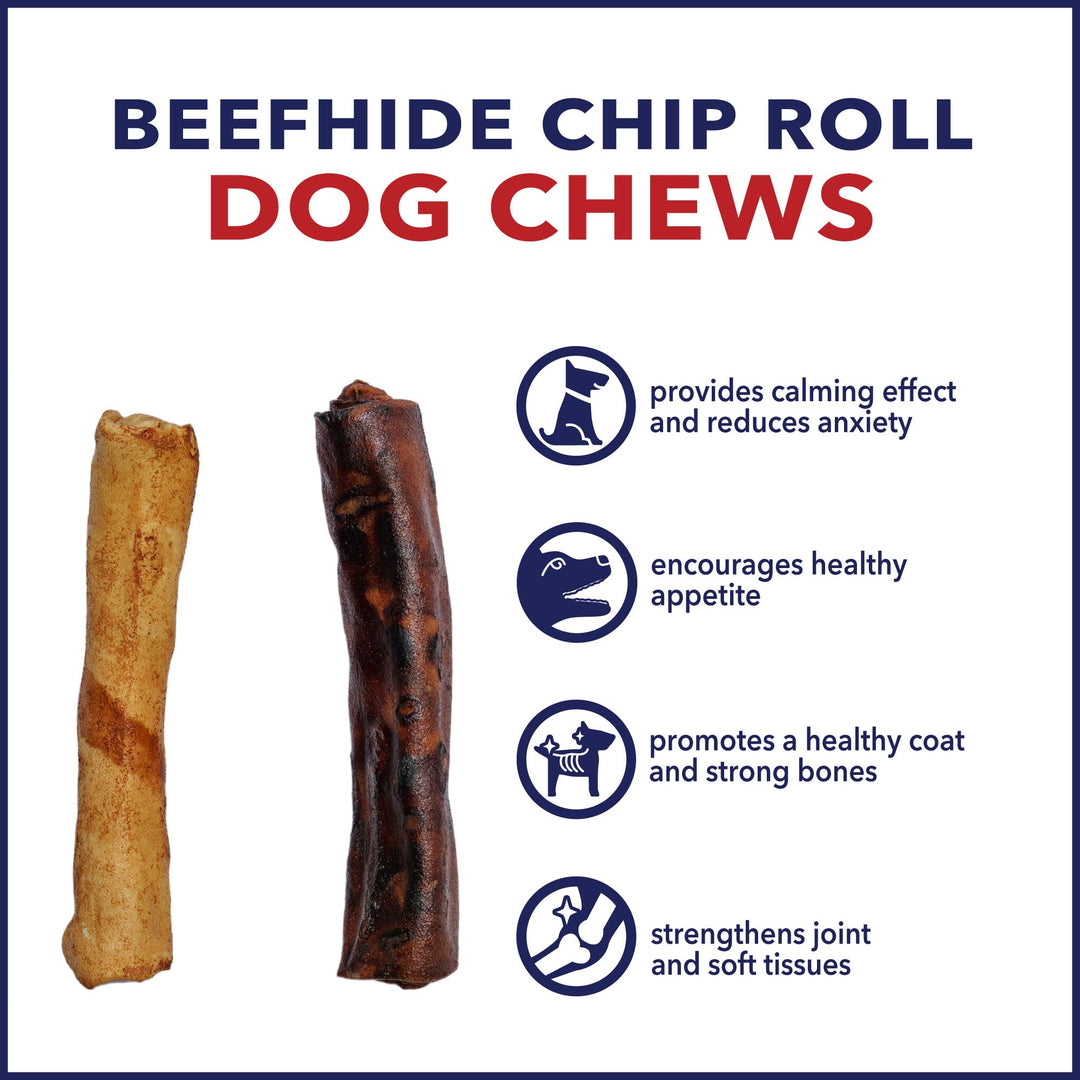 100% Made in USA Beefhide 5 Chip Rolls Dog Chew Treats - Beef & Chicken Flavor, 20 Count/1 Pack