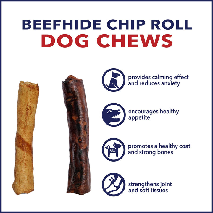 100% Made in USA Beefhide 5 Chip Rolls Dog Chew Treats - Beef & Chicken Flavor, 20 Count/1 Pack