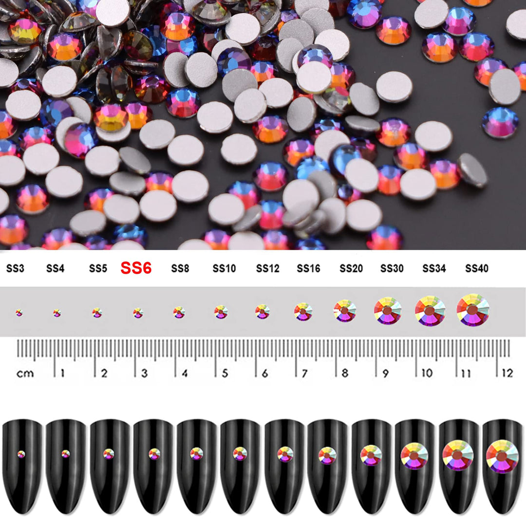 1440 Pieces SS6 Flatback Rhinestones, 2MM Flatback Crystal AB Rhinestones for Craft Nails Dance Costumes, Non Hotfix Rhinestones