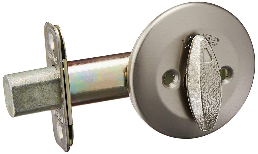 663 Deadbolt Unkeyed Deadbolt Lock, Satin Nickel Round Interior Turn Piece for Front Entry Door, with Latch and Adapter, No Exterior Assembly