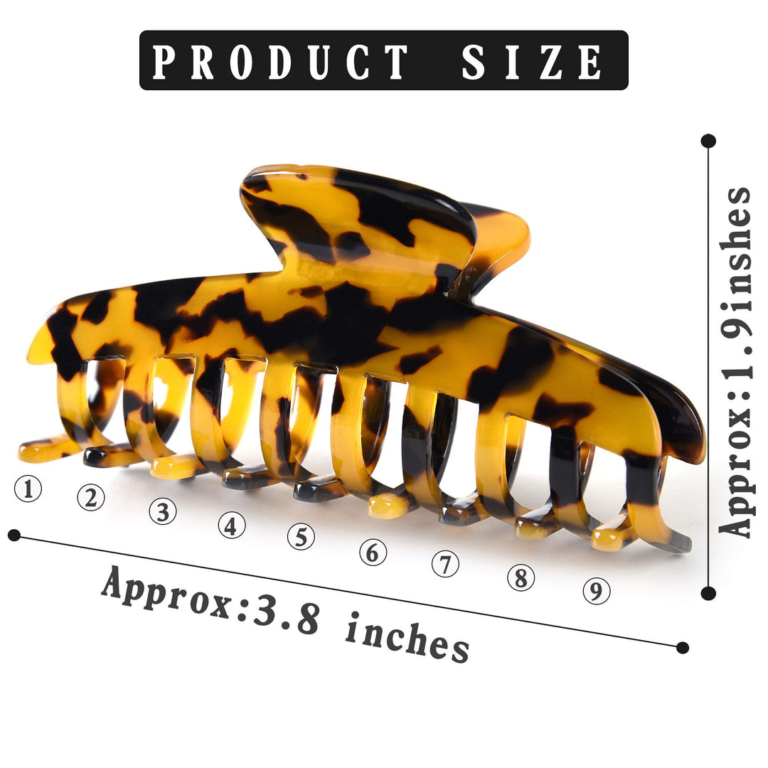 Fsmiling Big Claw Clips For Long Hair,Celluloid Leopard Print Large Hair Clips For Thick Hair,3.8 Inch Tortoise Hair Claws For Women,2 Color Available (2 Packs)