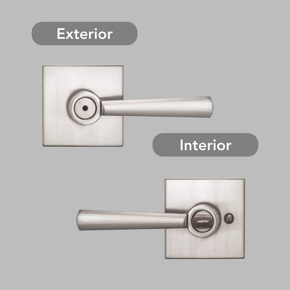 Spyglass , Interior Privacy Door Handle Reversible Lever for Bedroom/Bathroom, Keyless Door Lock With Microban Protection, in Satin Nickel
