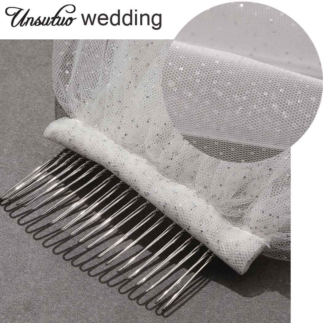 Cathedral 1 Tier Bride Wedding Veil Sparkling Long Bridal Tulle Veil with Comb Drop Veil Cut Edge for Bride (118''W, Ivory)