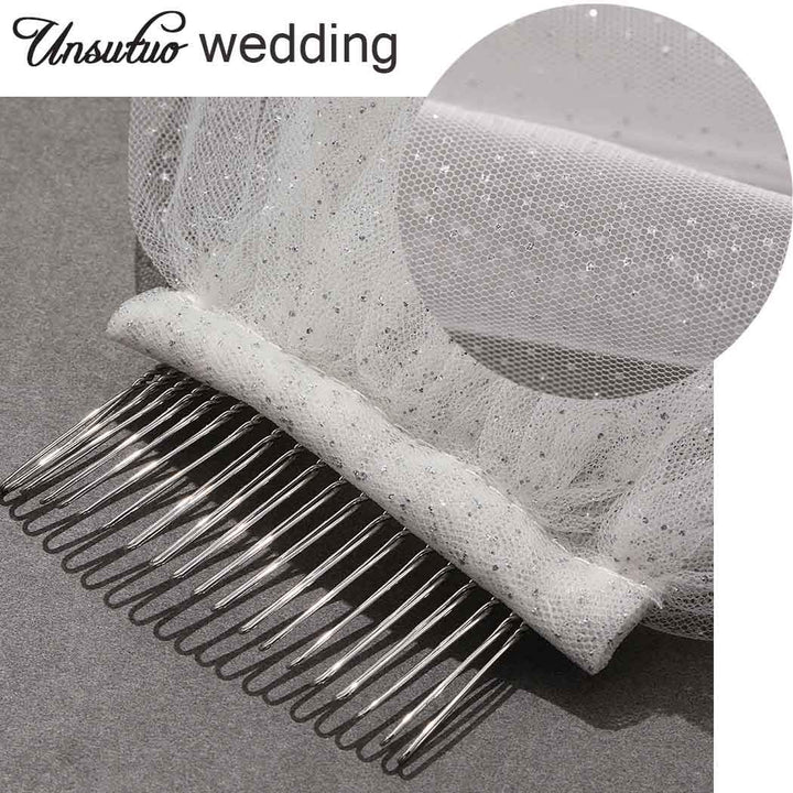 Cathedral 1 Tier Bride Wedding Veil Sparkling Long Bridal Tulle Veil with Comb Drop Veil Cut Edge for Bride (118''W, Ivory)