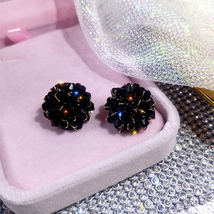 Bridal Crystal Flower Stud Earrings Sparkling Crystal Wrapped Earrings Vintage Wedding Ear Jewelry for Women(Black)